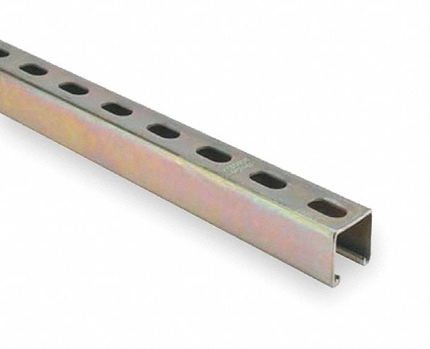 STRUT CHANNEL - SLOTTED, STEEL, ZINC-PLATED, 12 GA GAUGE, 20 FT OVERALL L, SILVER