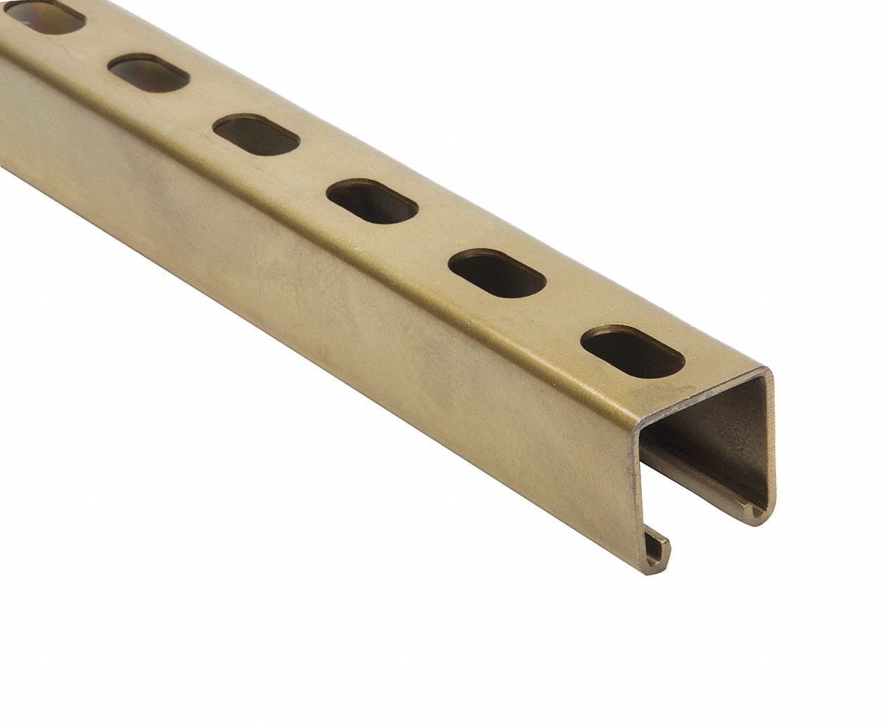 STRUT CHANNEL - SLOTTED, STEEL, ZINC-PLATED, 12 GA GAUGE, 10 FT OVERALL L, GOLD