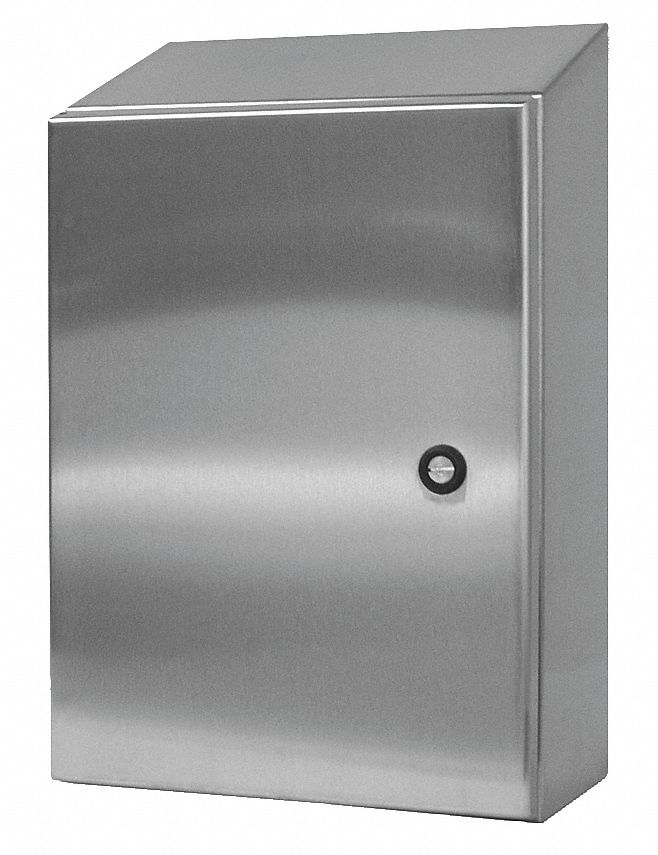 Sloped Top Enclosure: 304 Stainless Steel, 36 in x 36 in x 12 in, NEMA 12/13/3R/4/4X