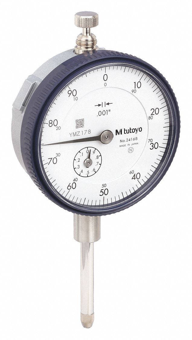 DIAL INDICATOR, LUG BACK, 0 TO 1 IN RANGE, CONTINUOUS READING, 0-100 DIAL READING, BOX