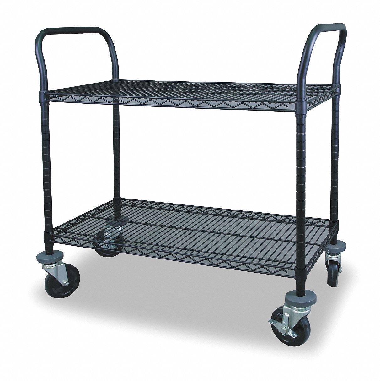 UTILITY CART WITH SHALLOW LIPPED WIRE SHELVES, 600 LB LOAD CAPACITY, BLACK