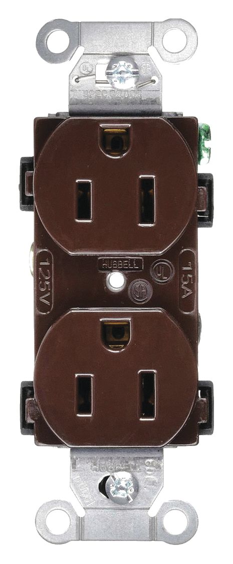 RECEPTACLE, DUPLEX, BROWN, 5-15R, 15 A, 125V AC, 2 POLE/3 WIRE, SCREW TERMINALS
