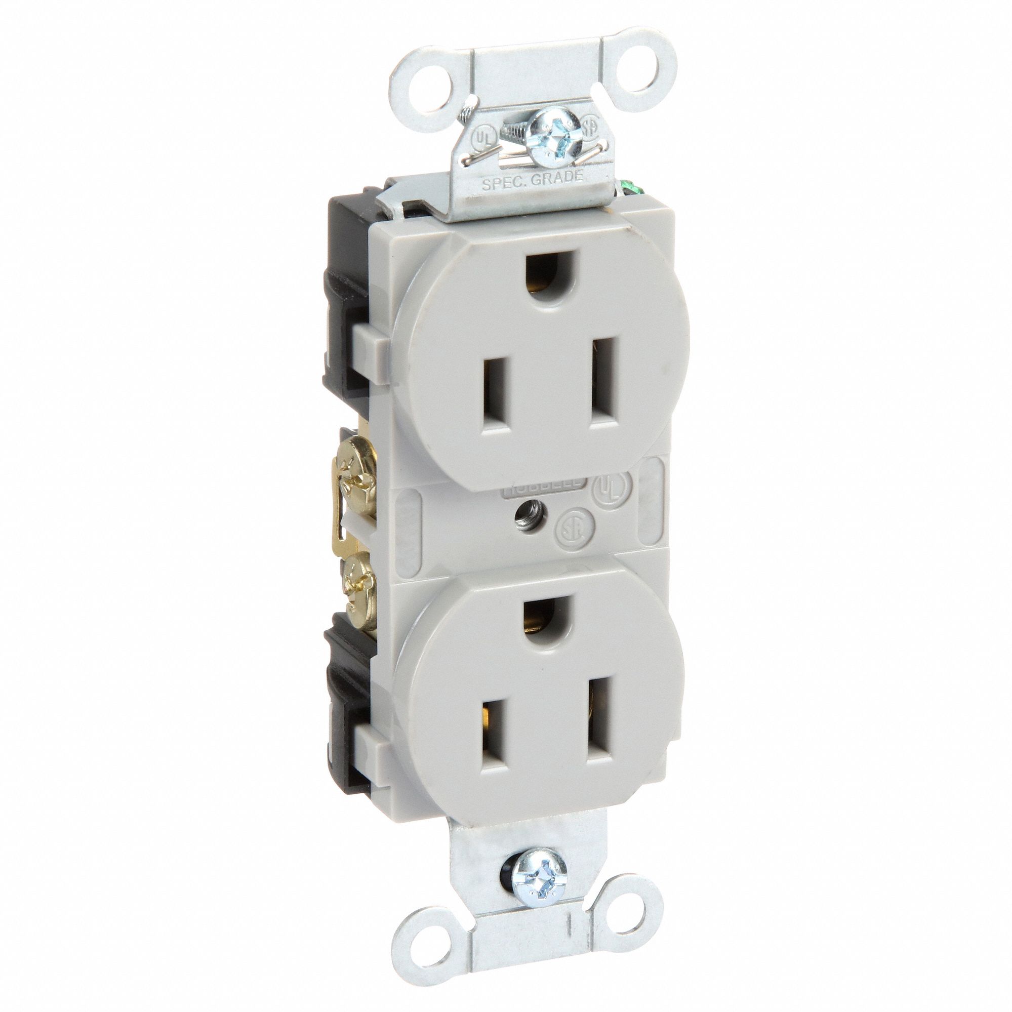 RECEPTACLE, DUPLEX, GREY, 5-15R, 15 A, 125V AC, 2 POLE/3 WIRE, SCREW TERMINALS