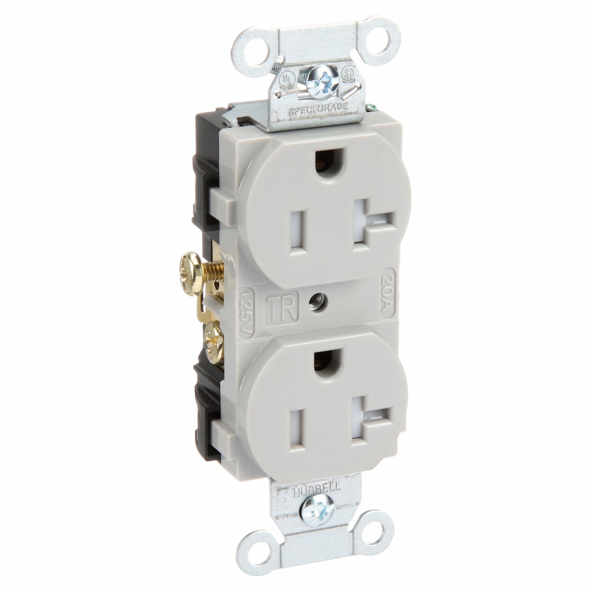 RECEPTACLE, DUPLEX, GREY, 5-20R, 20 A, 125V AC, 2 POLE/3 WIRE, SCREW TERMINALS