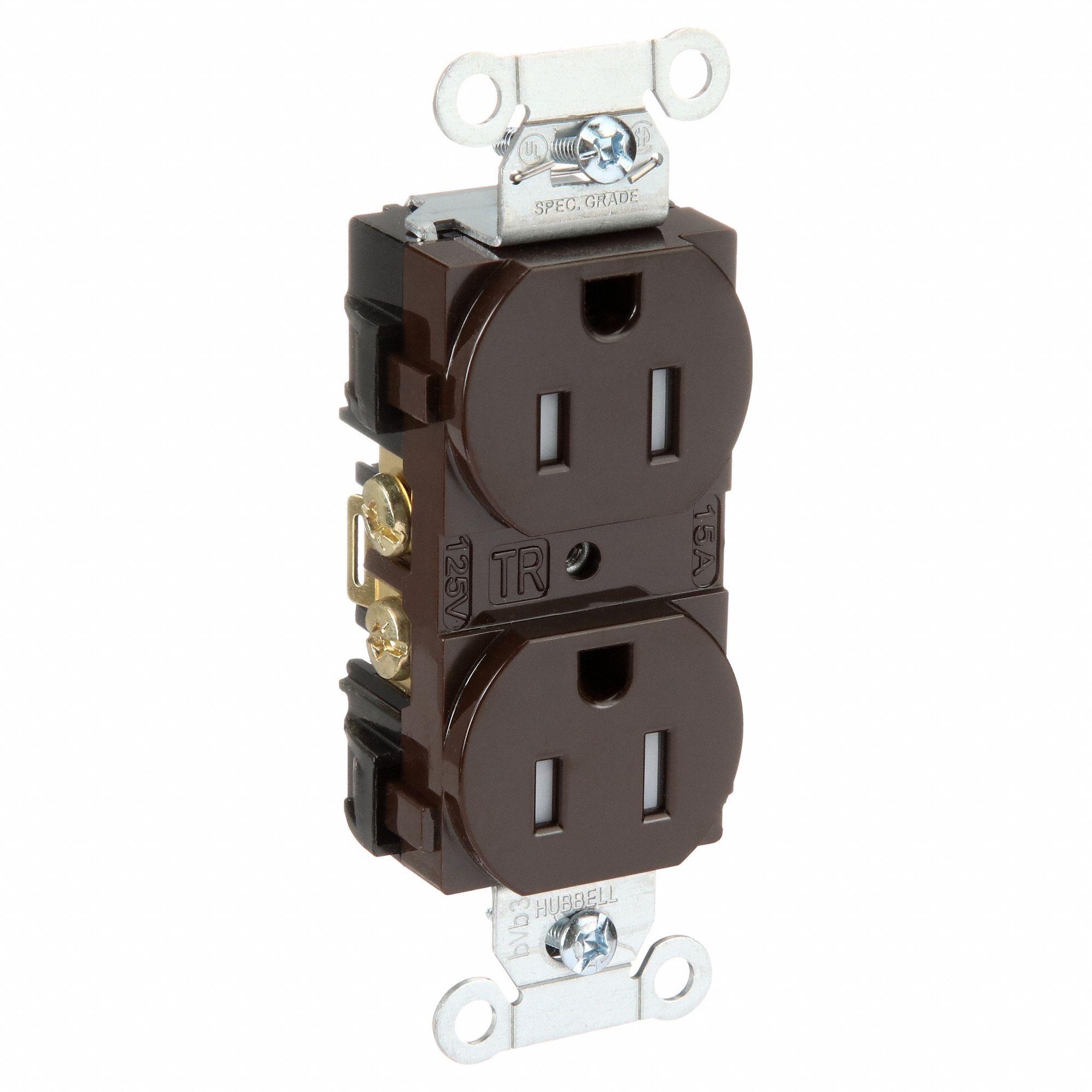 RECEPTACLE, DUPLEX, BROWN, 5-15R, 15 A, 125V AC, 2 POLE/3 WIRE, SCREW TERMINALS