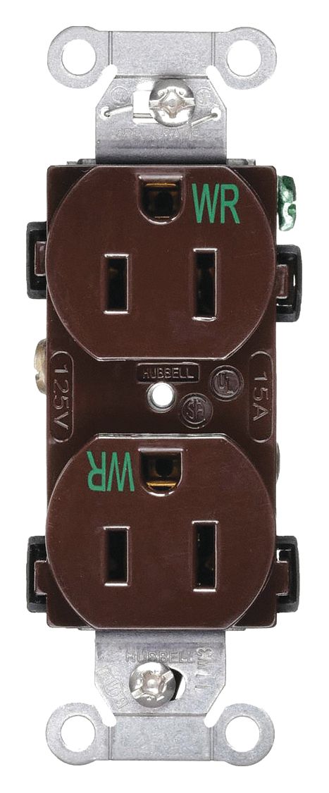 RECEPTACLE, DUPLEX, BROWN, 5-15R, 15 A, 125V AC, 2 POLE/3 WIRE, SCREW TERMINALS