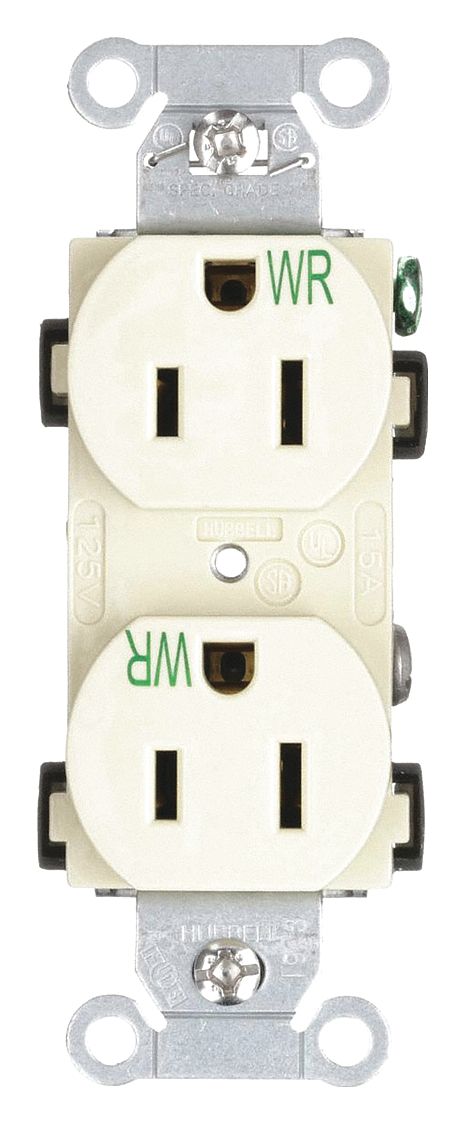 RECEPTACLE, DUPLEX, IVORY, 5-15R, 15 A, 125V AC, 2 POLE/3 WIRE, SCREW TERMINALS