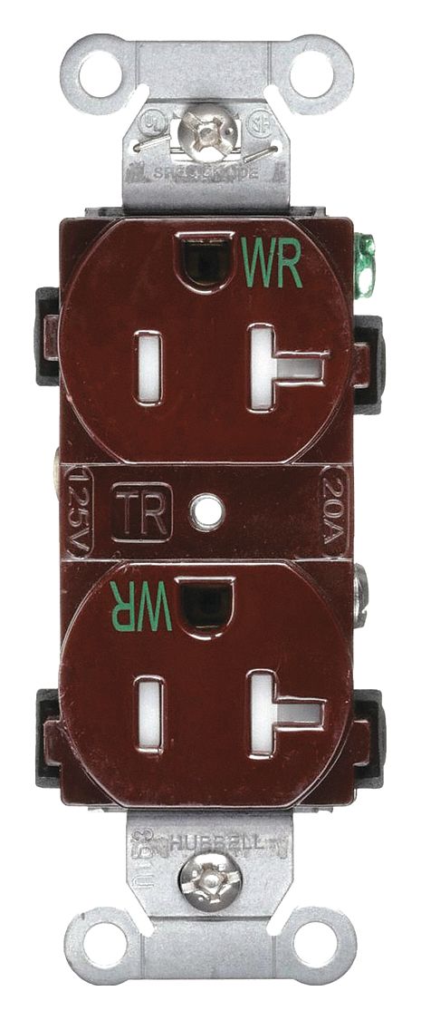 Receptacle: Duplex, Brown, 5-20R, 20 A, 125V AC, 2 Pole / 3 Wire, Screw Terminals