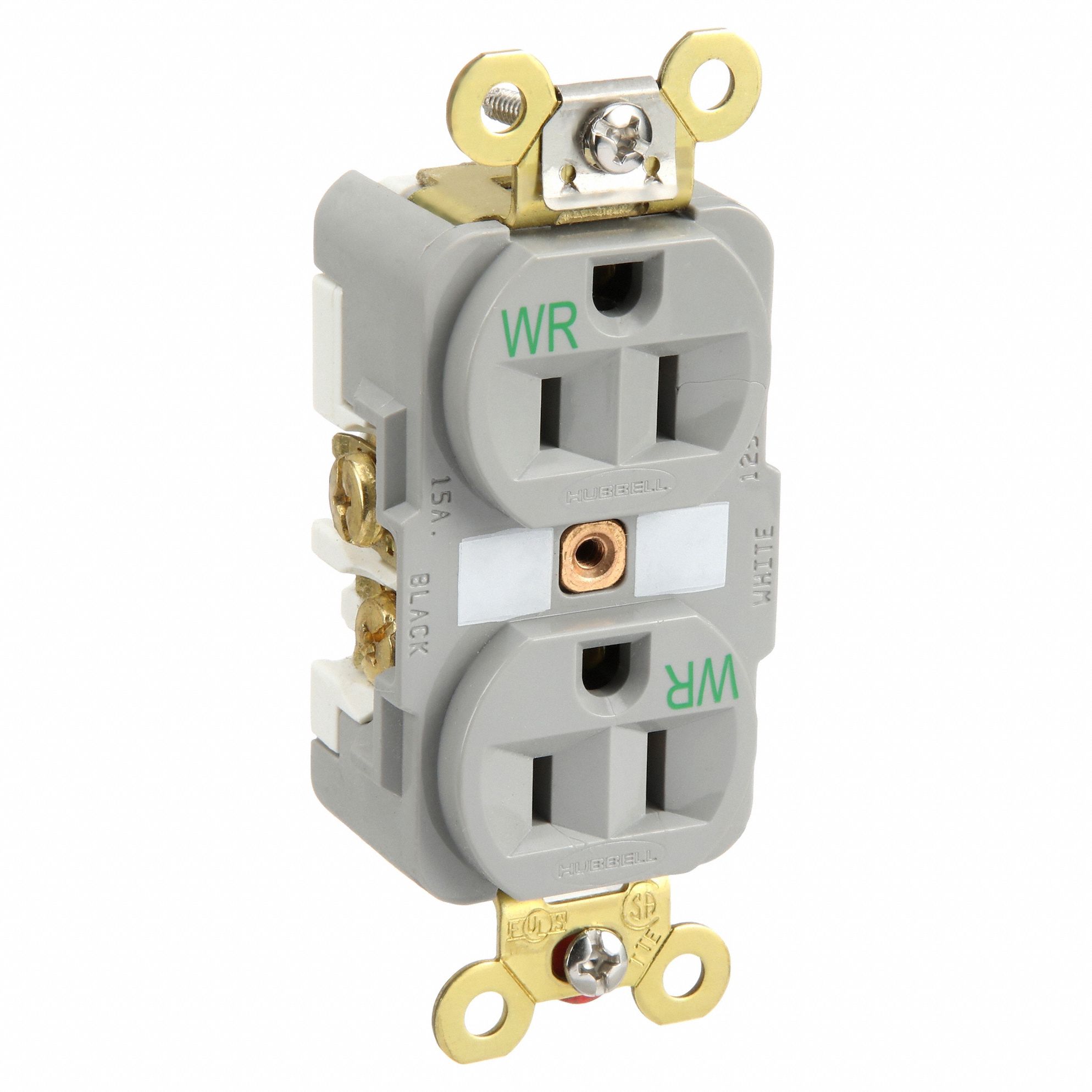 RECEPTACLE, DUPLEX, 5-15R, 125V AC, 15 A, GREY, 2 POLE/3 WIRE, SCREW TERMINALS