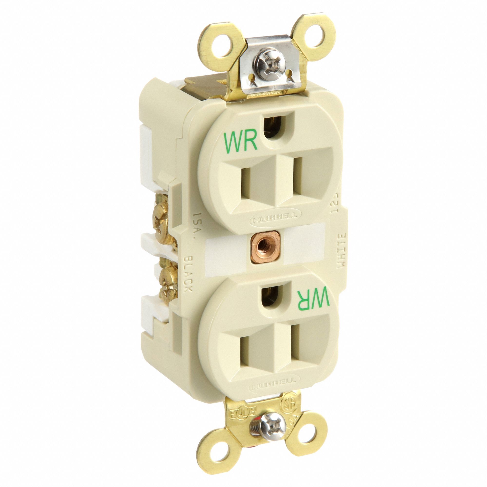 RECEPTACLE, DUPLEX, 5-15R, 125V AC, 15 A, IVORY, 2 POLE/3 WIRE, SCREW TERMINALS