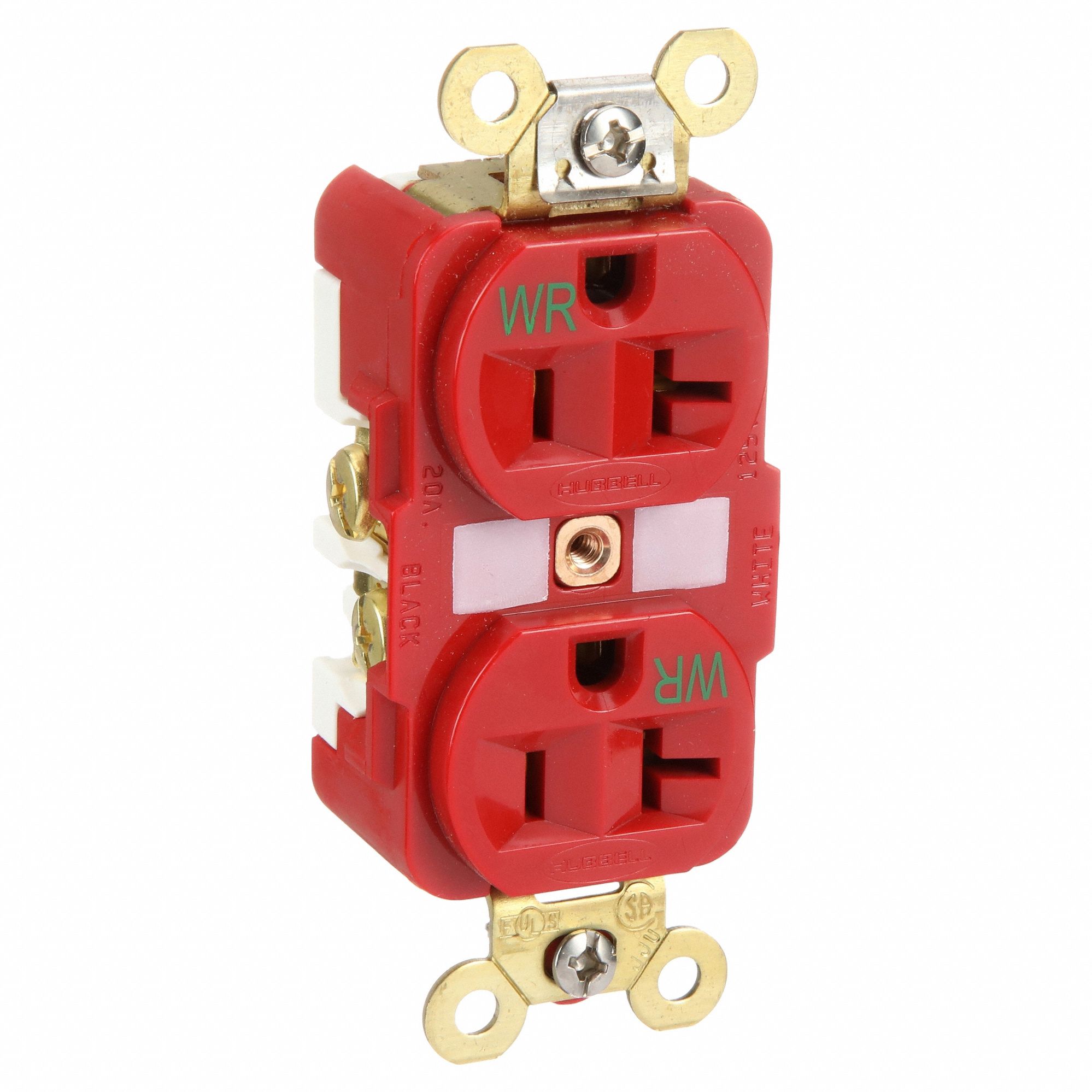 RECEPTACLE, DUPLEX, 5-20R, 125V AC, 20 A, RED, 2 POLE/3 WIRE, SCREW TERMINALS