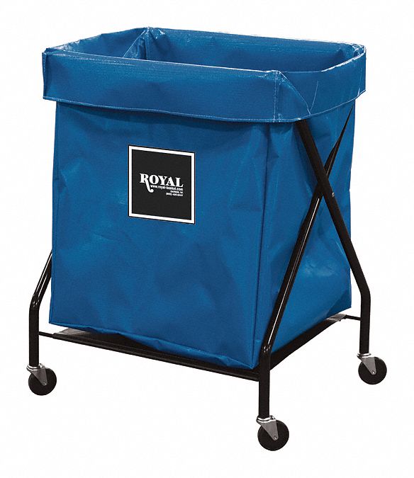 Hamper: Vinyl Liner, Blue, (4) Swivel, 9.5 cu ft Total Volume, 26 in Overall Lg