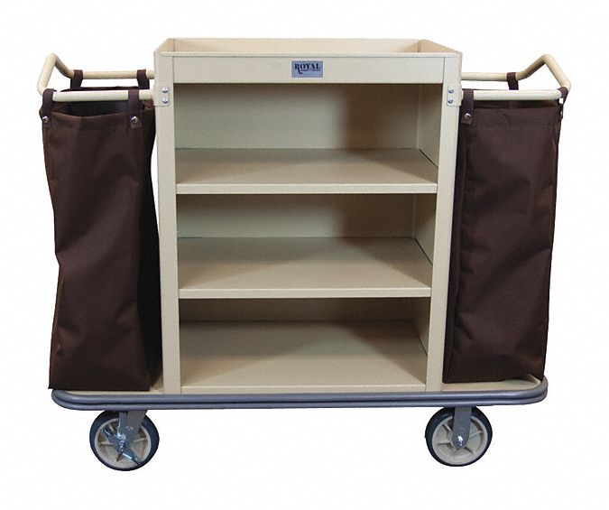 Housekeeping Cart: White, 27 in Overall Ht, 22 in Overall Wd, 3 Shelves