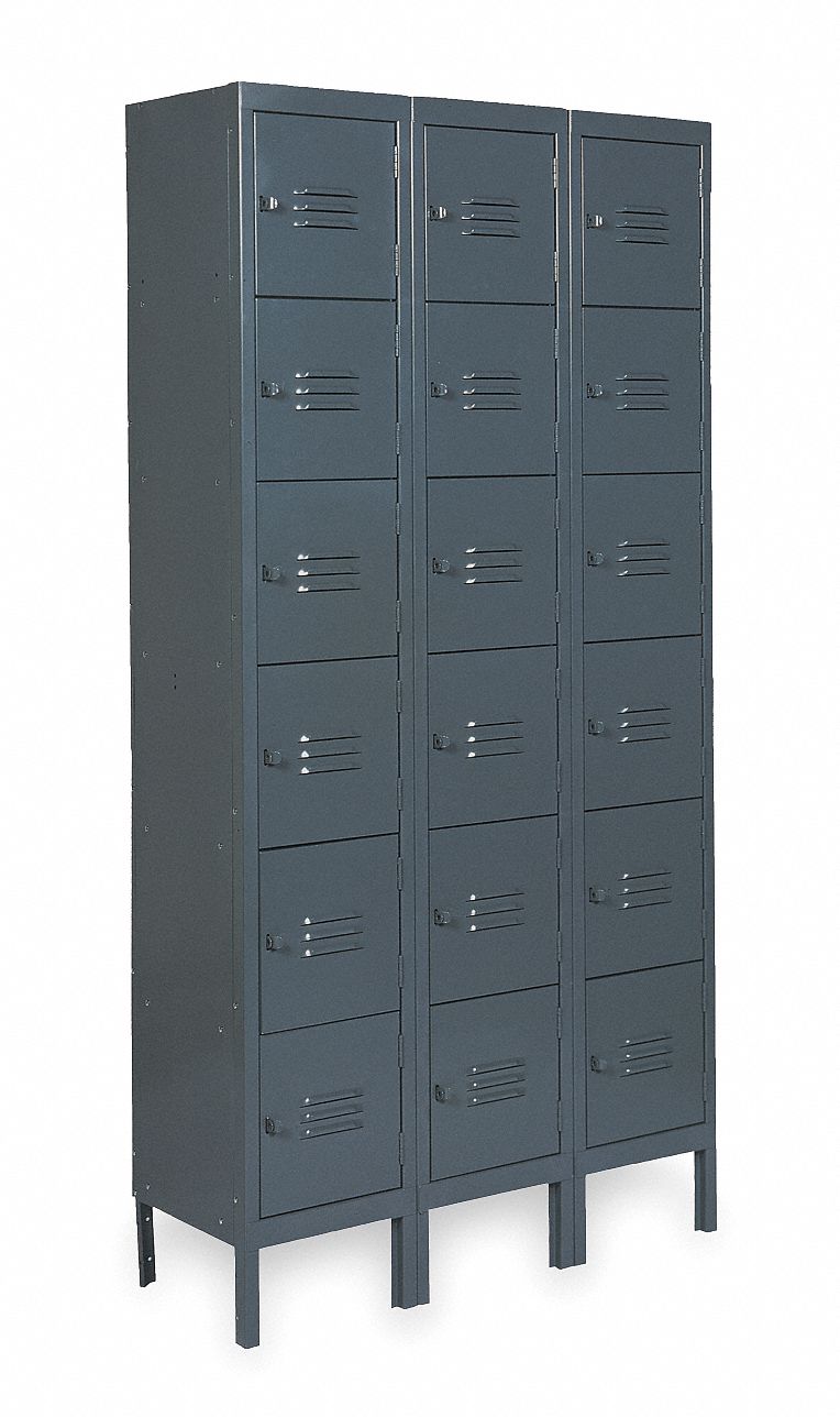 GRAINGER APPROVED Gray Box Locker, (3) Wide, (6) Tier , Openings 18