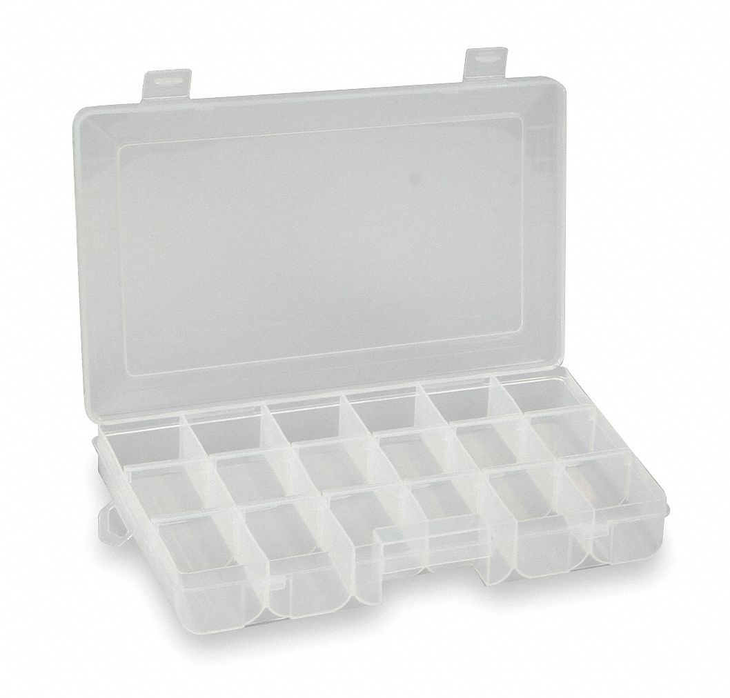 Durham Large Plastic Compartment Box LPADJ-CLEAR - Adjustable with 20  Dividers, 13-1/8x9x2-5/16 - Pkg Qty 5