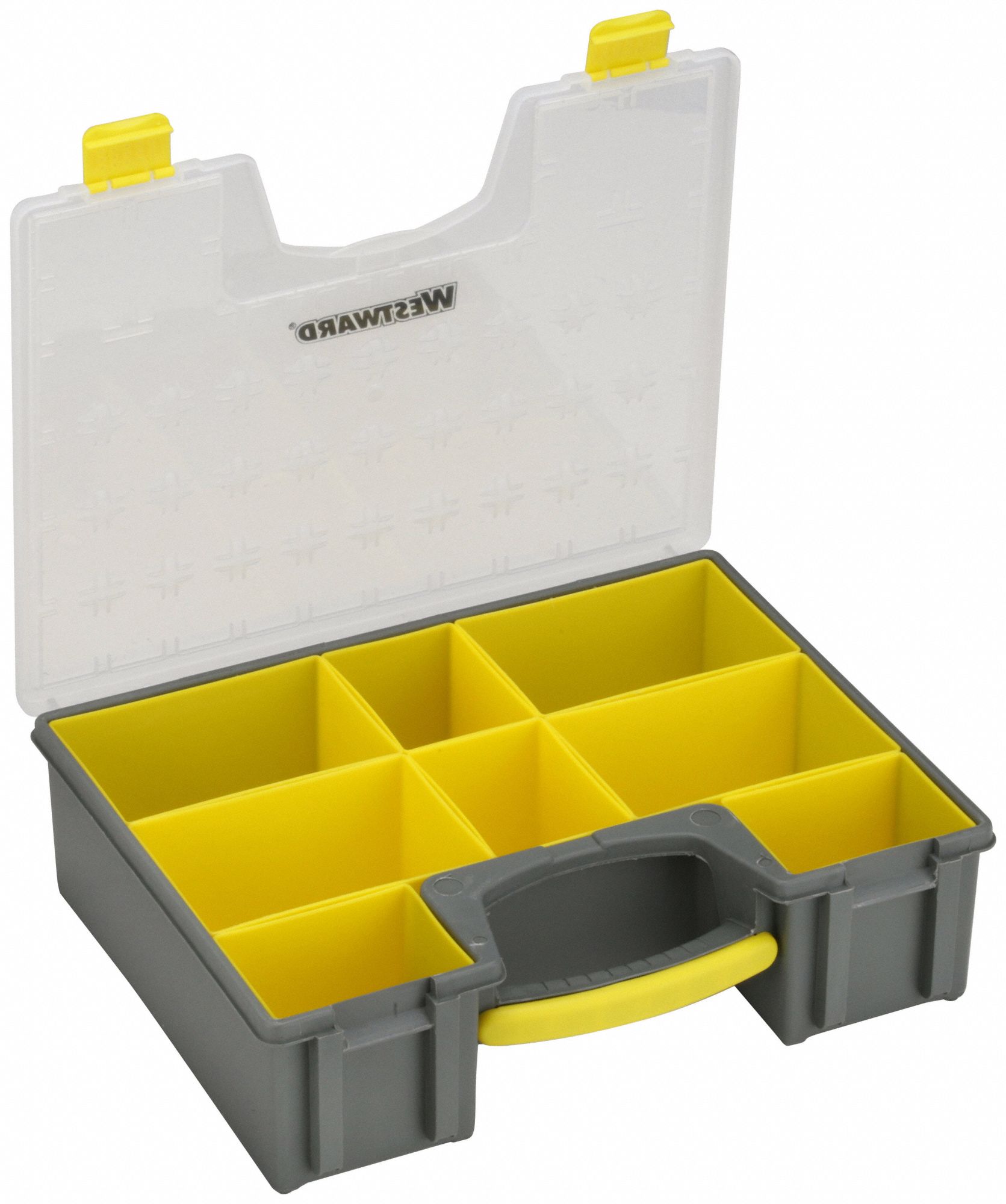 WESTWARD Compartment Box: 16 1/2 in x 4 1/2 in, Black/Yellow, 8 ...