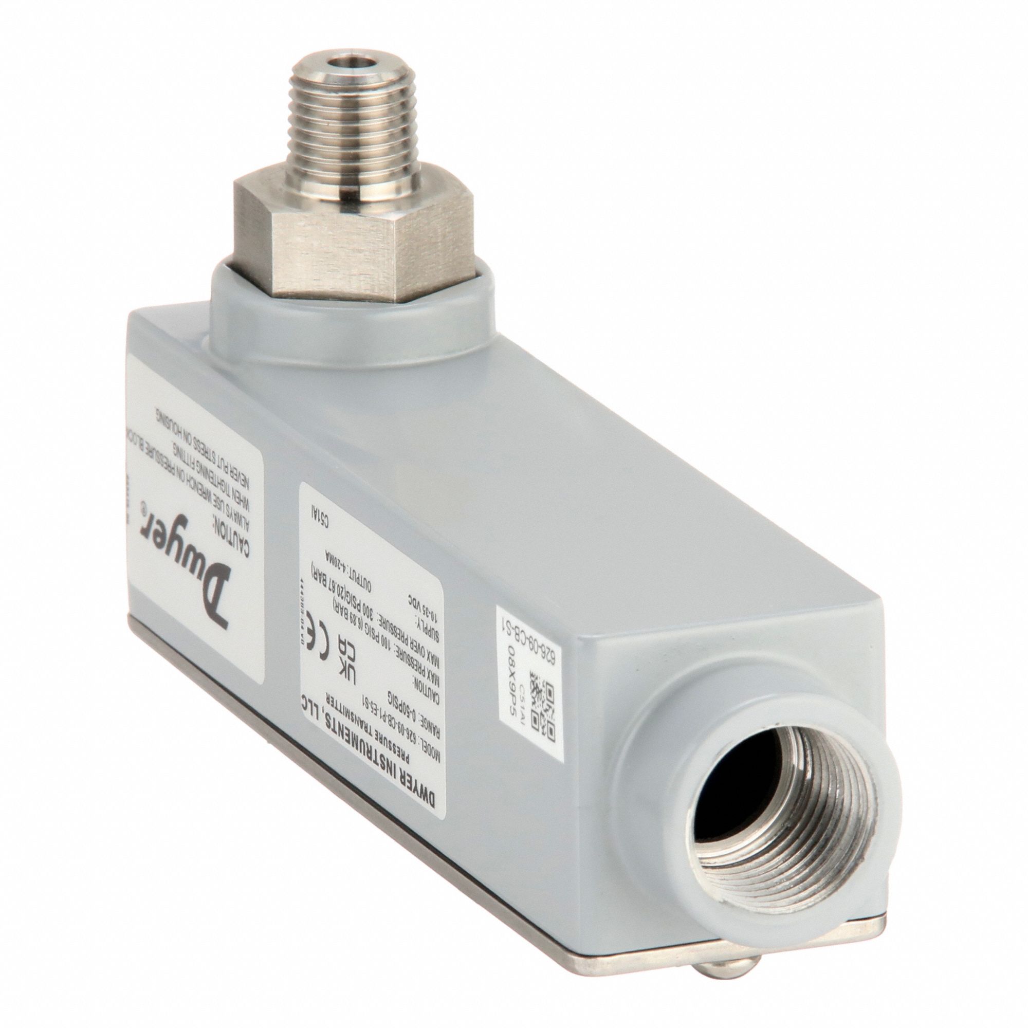 Pressure Transmitter: 0 psi to 50 psi, 4 to 20mA DC, Screw Terminals, 1/4 in Male NPT