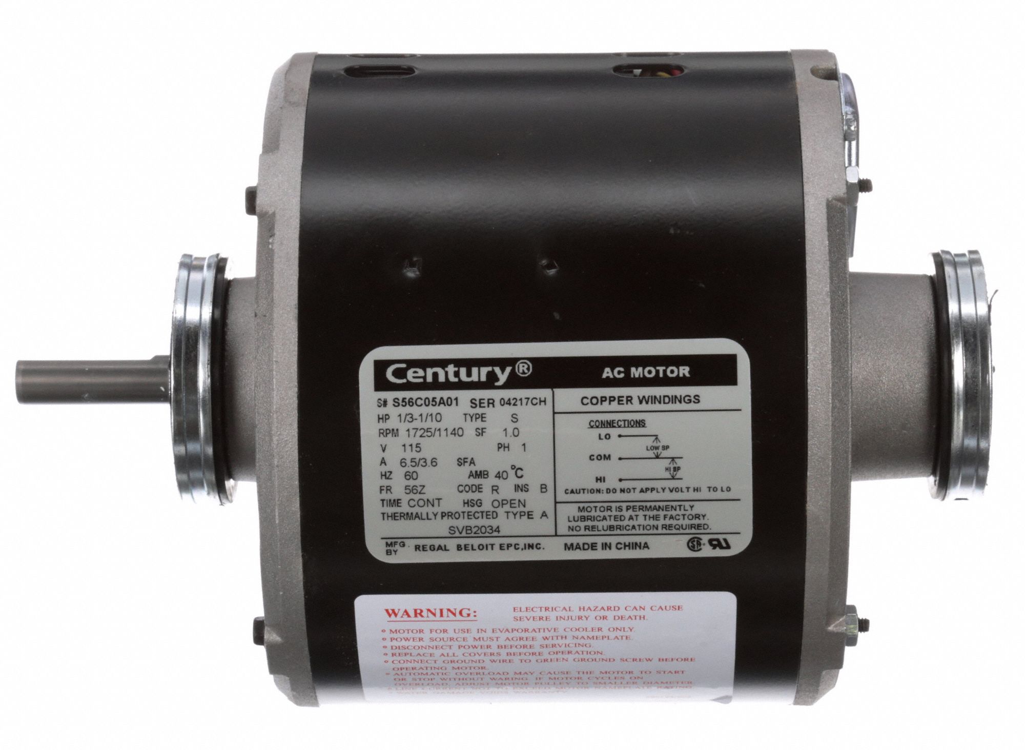 Century Evaporative Cooler Motor 2 Speed 13 110 Hp 17251140 Nameplate Rpm 115v Ac 