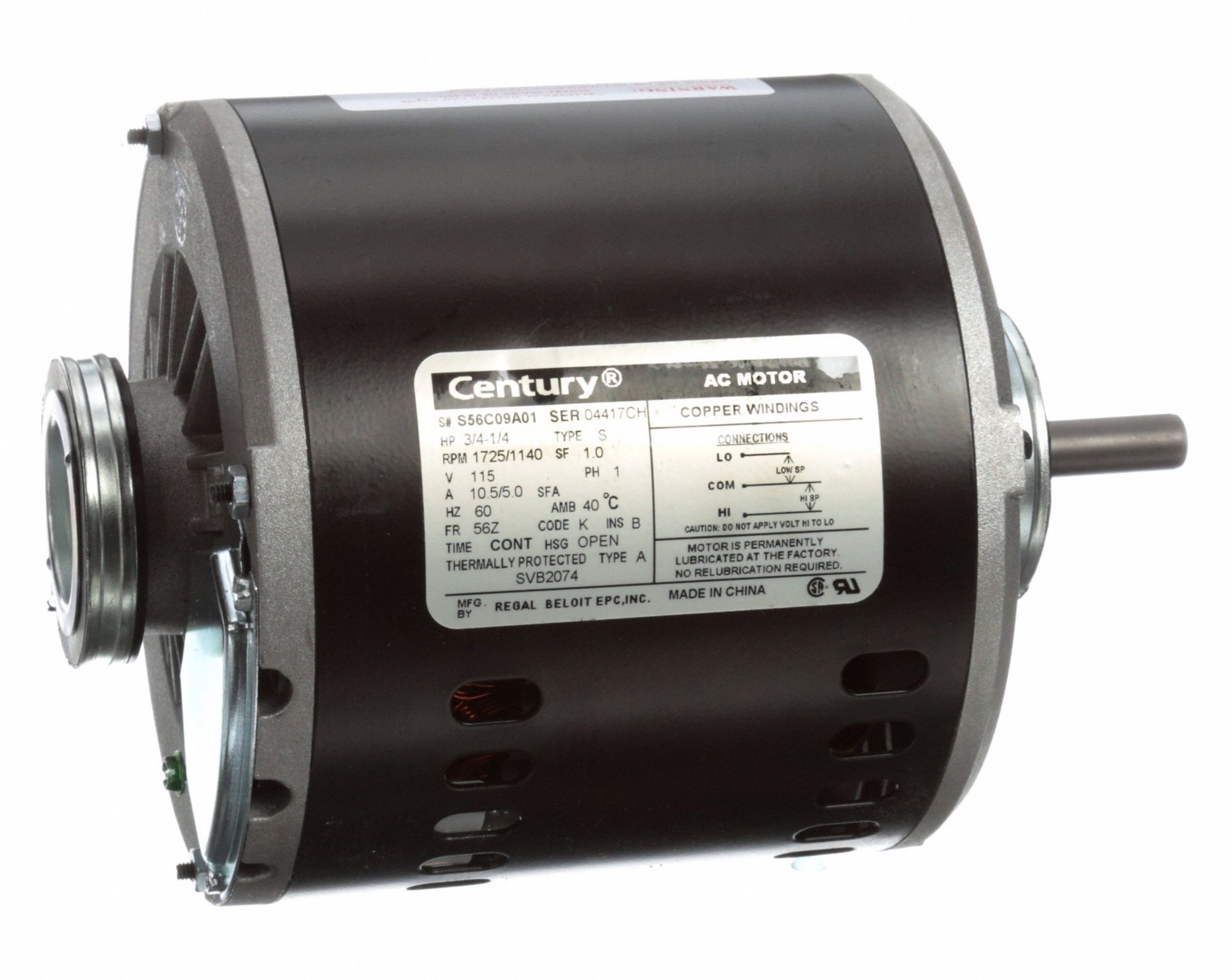 CENTURY Evaporative Cooler Motor 2 Speed, 3/4, 1/4 HP, 1,725/1,140