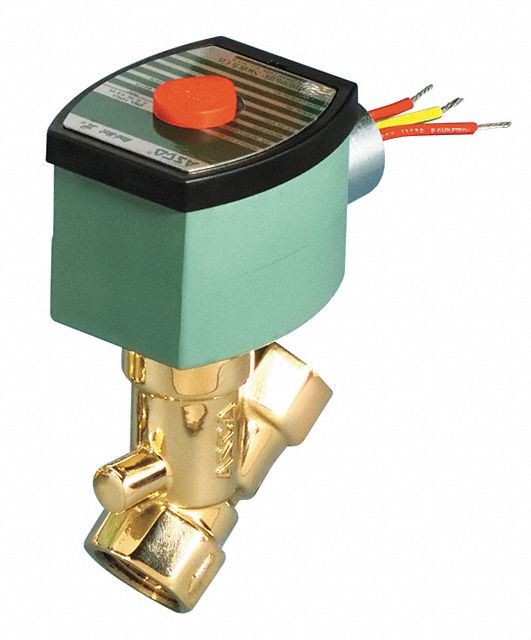 SOLENOID VALVE: 2-WAY, NORMALLY OPEN, ½ IN PIPE SIZE, 120V AC, COMPACT, BRASS BODY