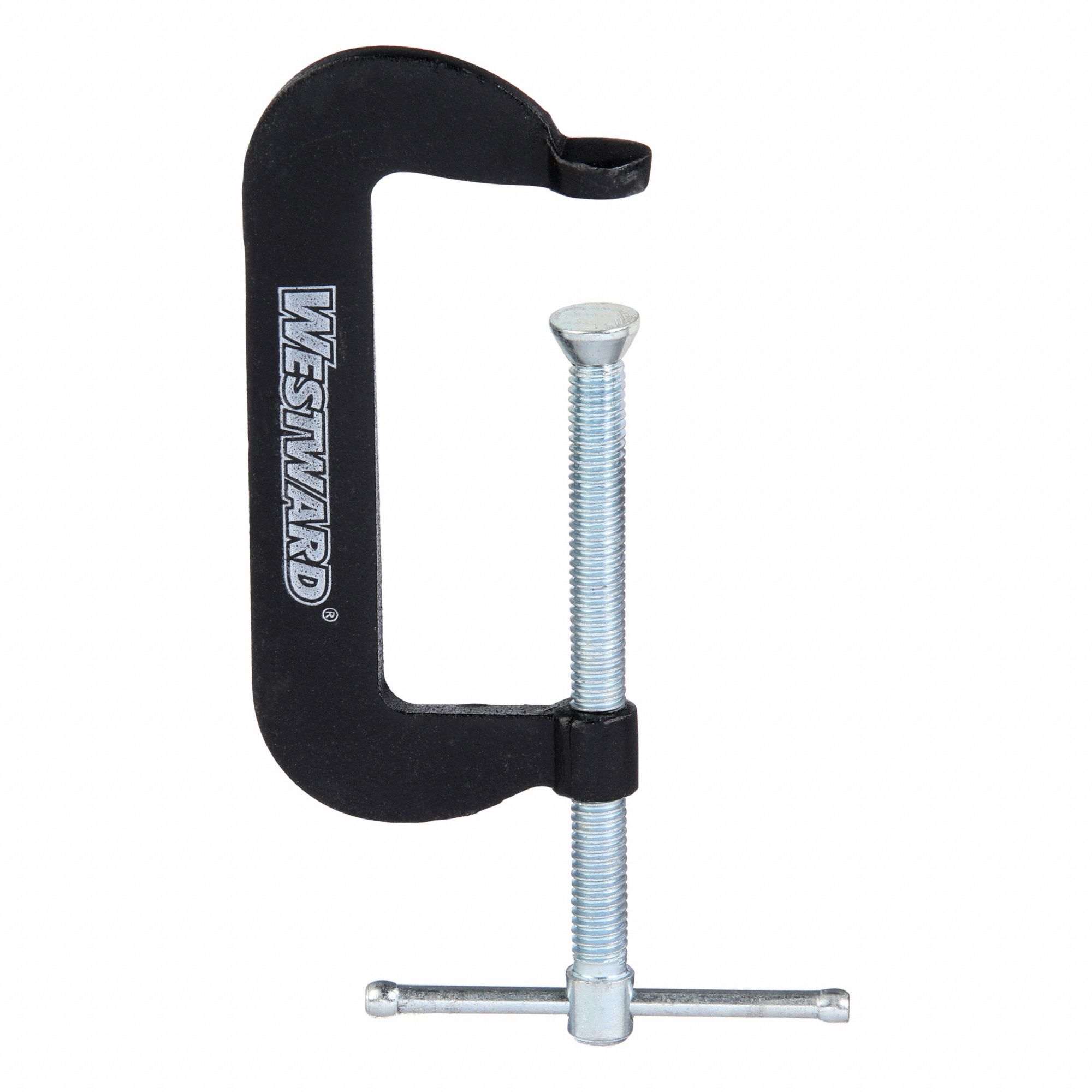 C-Clamp: Medium Duty, Flat, Swivel, Sliding T Handle, 0 in – 3 in Jaw Opening, Zinc Plated