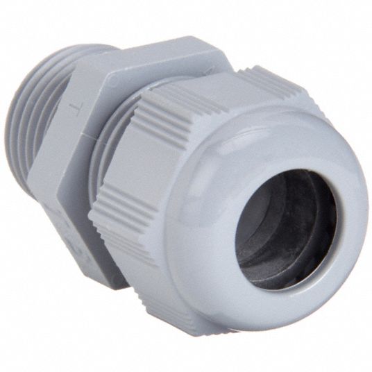 Liquid Tight Cord Connector: Nylon, 3/8 in MNPT, 0.20 in to 0.39 in, Gray