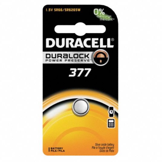 DURACELL 377, Button Cell Battery, ANSI, Silver Oxide, 1.5VDC, Diameter 