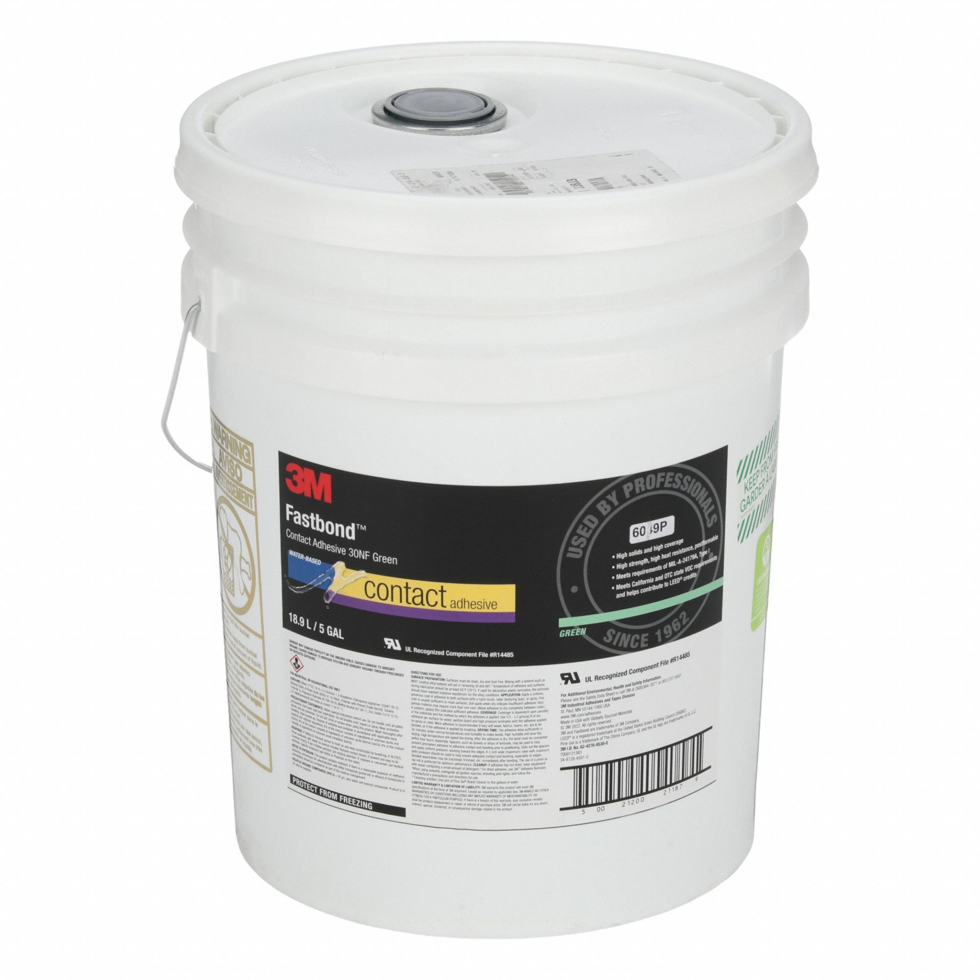 Contact Cement: 30NF, 5 gal, Pail, Green, Gen Purpose Bonding & Repair, Low Odor