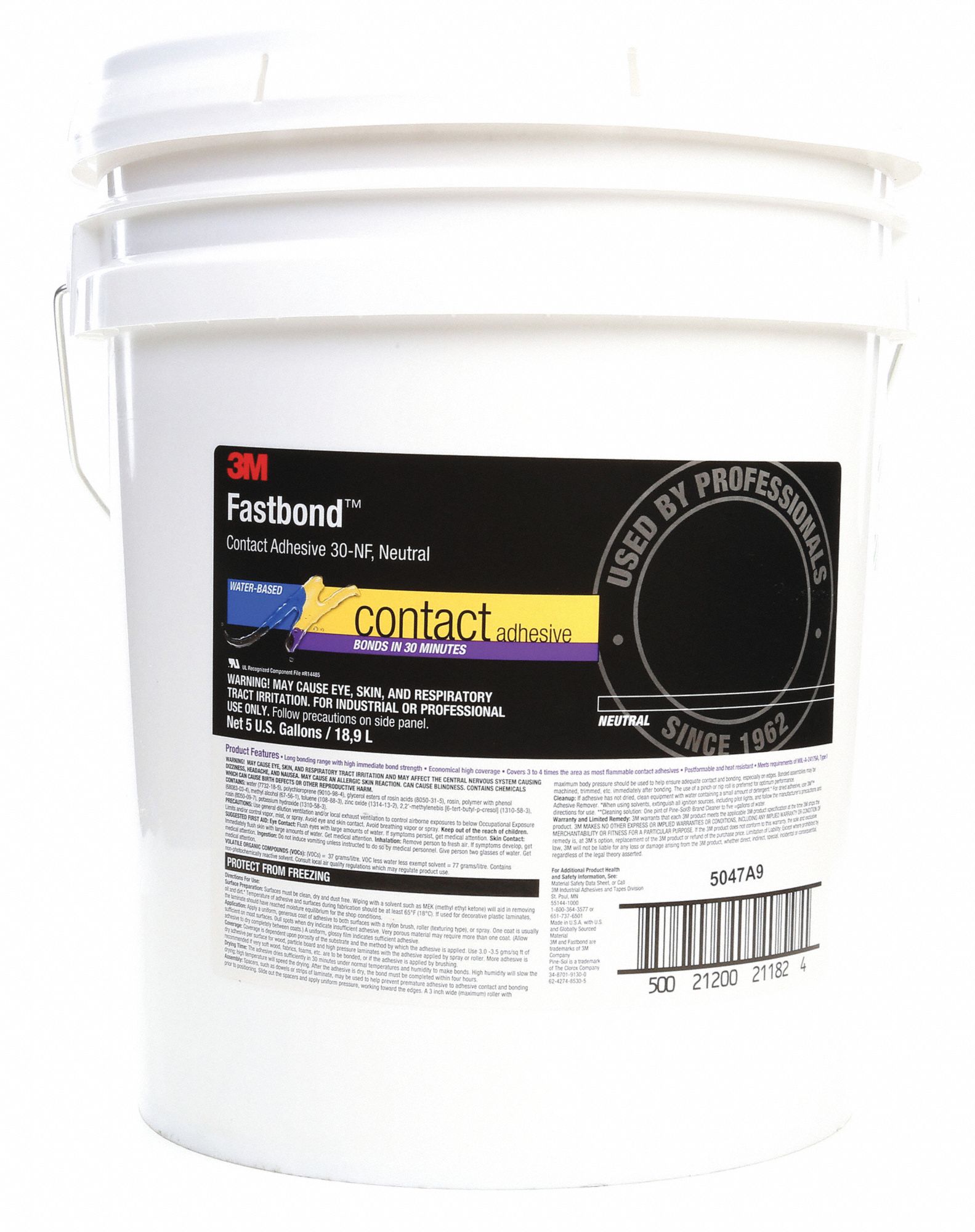 3M Contact Cement: 30NF, Gen Purpose, 5 gal, Pail, Clear, Water ...