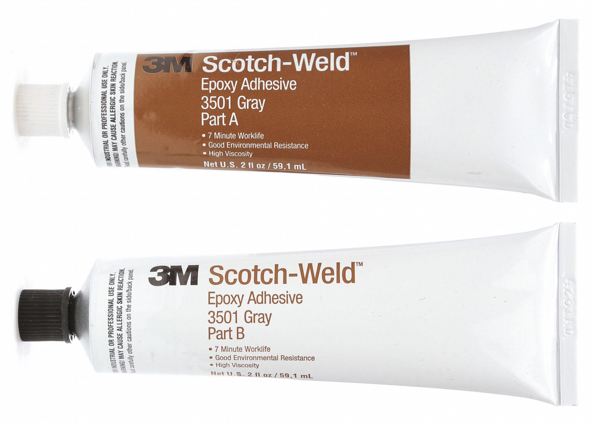 3M Series 3501, Epoxy Adhesive, Tube, 2.0 oz, Gray, 7 min Work Life, PK