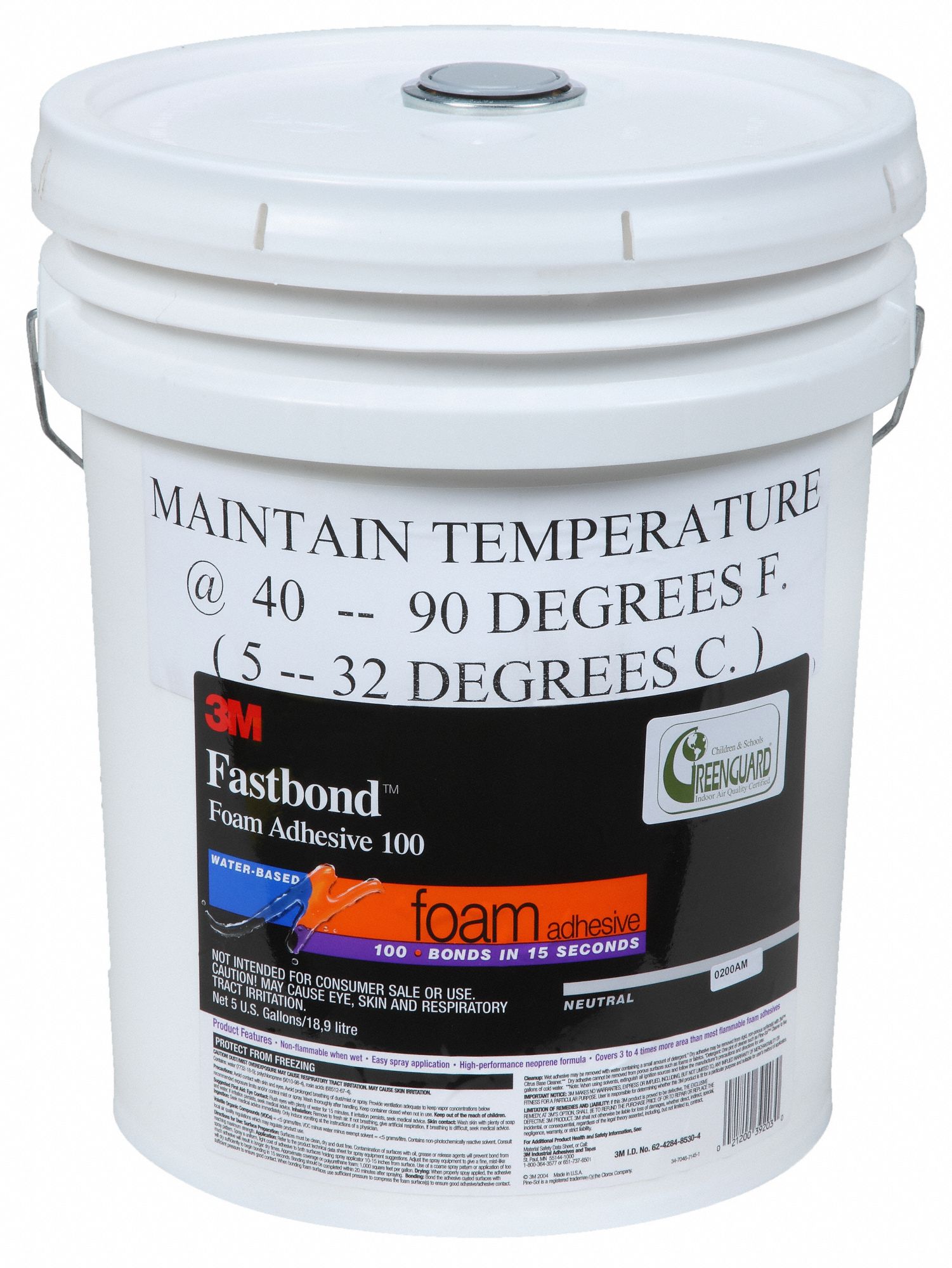 Contact Cement: 100NF, Fabrics/Foams, 5 gal, Pail, Beige, Water-Resistant