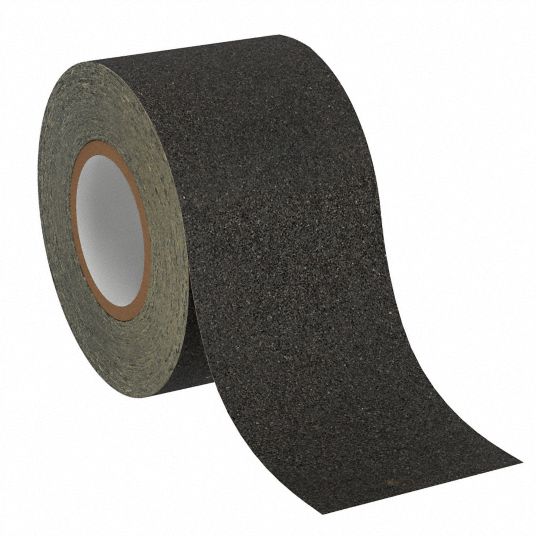 Anti-Slip Tape: Very Coarse, 24 Grit Size, Solid, Black, 6 in x 30 ft, 6.7  mil Tape Thick, Rubber