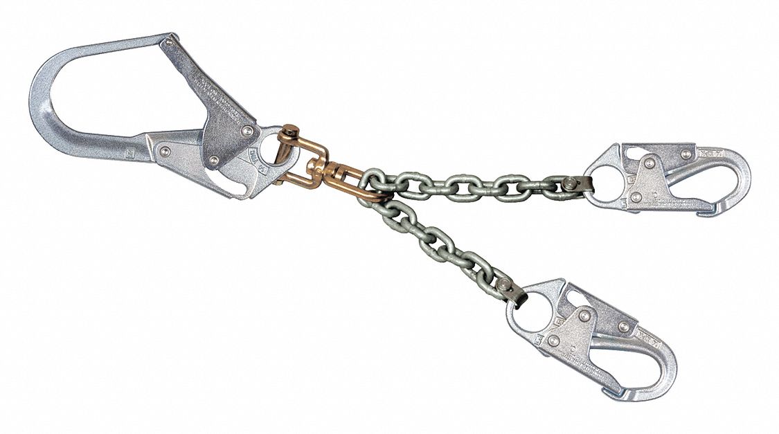 POSITIONING LANYARD, STEEL REBAR HOOK, STEEL SWIVEL SNAP HOOK, 25 IN L