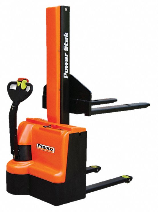 Powered Fork-Over Stacker: 2,200 lb Load Capacity, 42 in x 6 in, 3 1/2 in to 5 ft 2 in