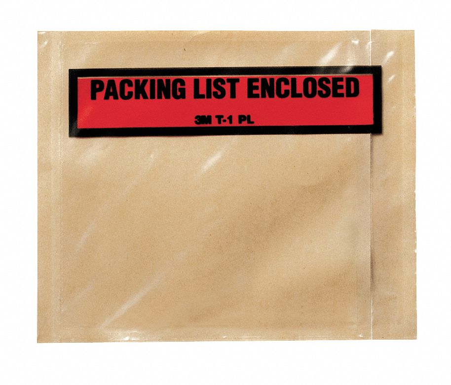 Packing List Envelopes: 4 1/2 in x 5 1/2 in, Packing List/Invoice Enclosed, Clear, Top, 1, 000 PK