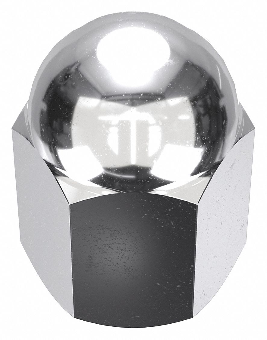 Cap Nut: 5/16"-24 Thread, Chrome-Plated, 12L14, Steel, 0.725 in Ht, 1/2 in Hex Wd, 5 PK