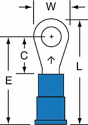 Ring Terminal: Blue, Vinyl Insulation, #8 Stud Size, 16 AWG to 14 AWG Wire Sizes, 1, 000 V
