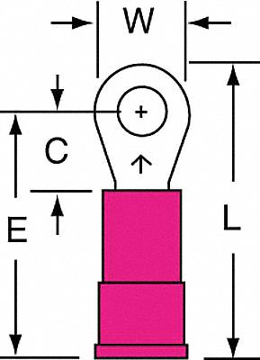 Ring Terminal: Red, Vinyl Insulation, #6 Stud Size, 22 AWG to 18 AWG Wire Sizes, 600 V