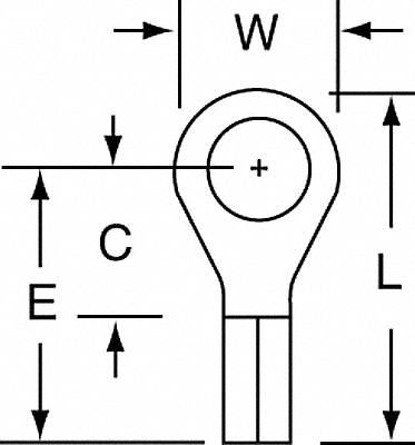 Ring Terminal: Bare, #10 Stud Size, 16 AWG to 14 AWG Wire Sizes, 600 V