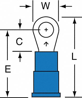 Ring Terminal: Blue, Vinyl Insulation, #6 Stud Size, 16 AWG to 14 AWG Wire Sizes, 1, 000 V