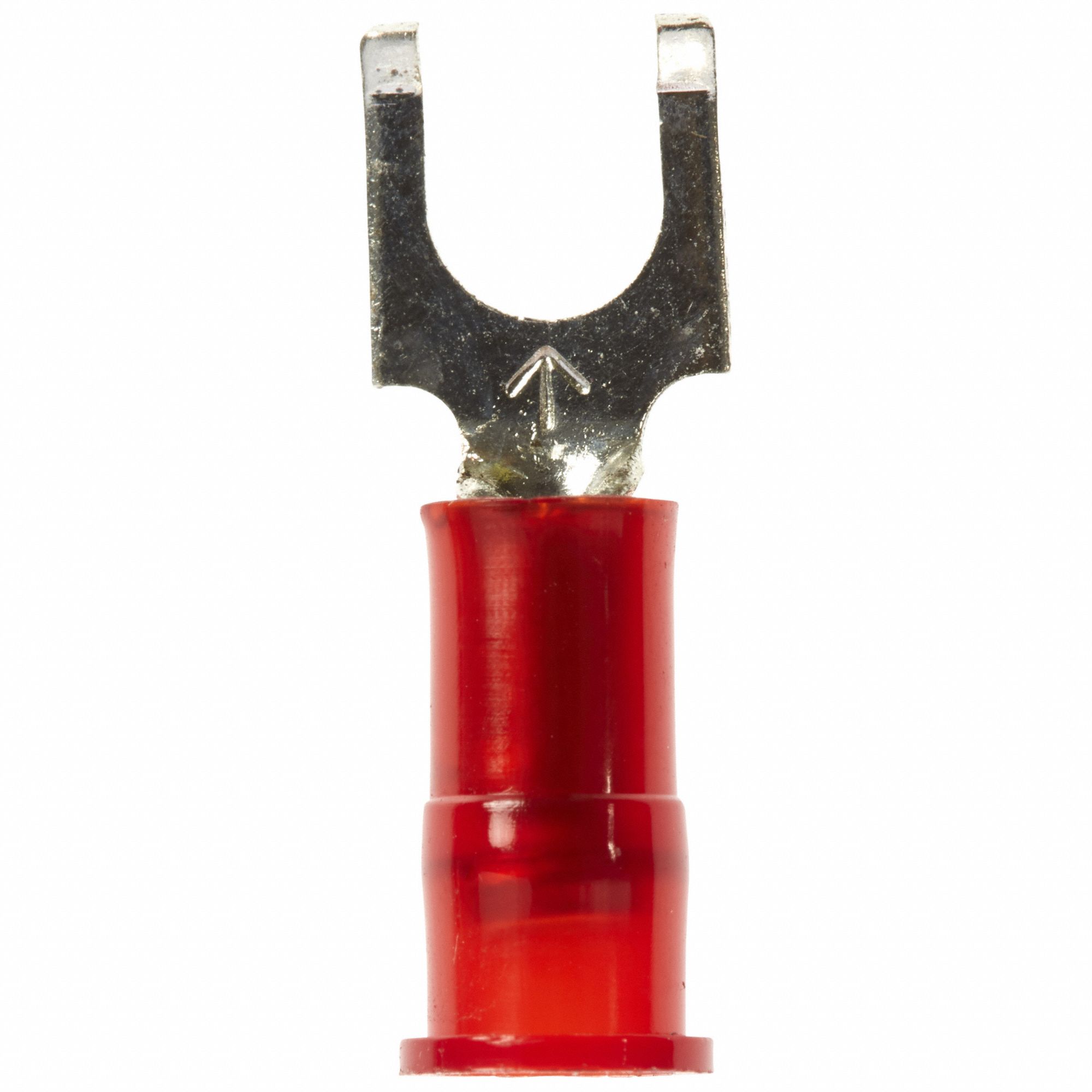 Fork Terminals: Red, Nylon, #10 Stud Size, 22 AWG – 18 AWG Wire Range, Flanged Fork, 600 V