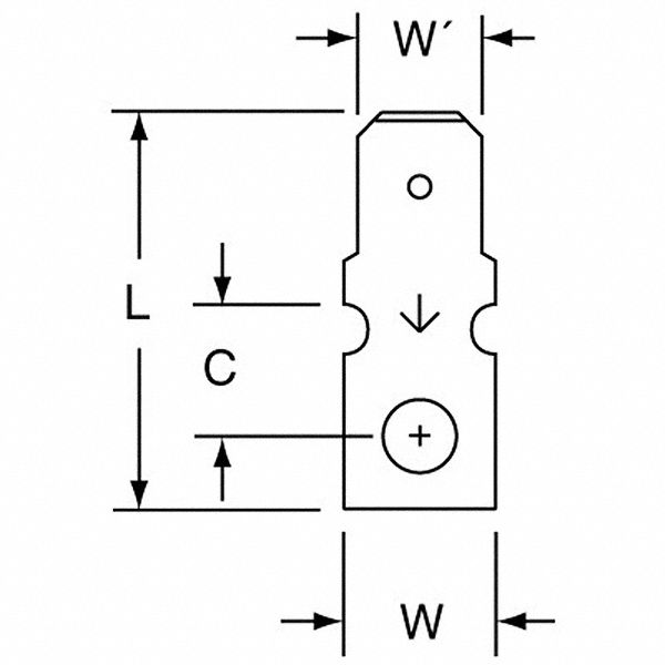 Wire Disconnect: Male Tab, Bare, 250 kcmil – 250 kcmil Wire Size, 0.25 in x 0.032 in Tab