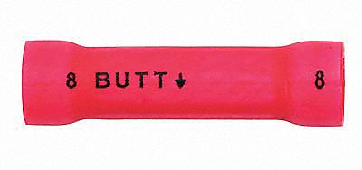 Butt Splice Connector: Red, Vinyl, For Wire Size 8 AWG – 8 AWG, 1, 000 V, Pack Qty 200