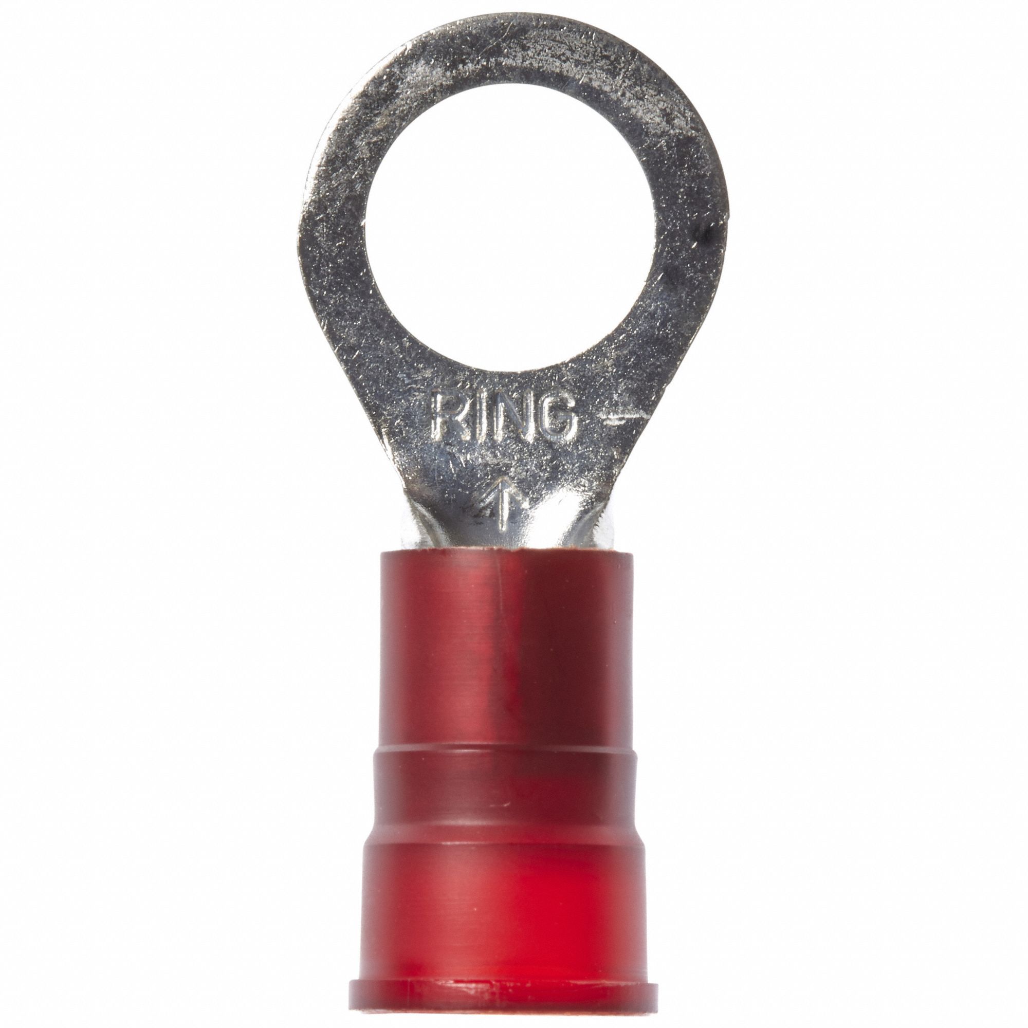 Ring Terminal: Red, Nylon Insulation, 3/8 in Stud Size, 8 AWG to 8 AWG Wire Sizes, 1, 000 V