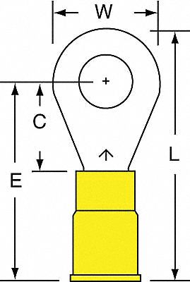Ring Terminal: Yellow, Vinyl Insulation, 1/4 in Stud Size, 12 AWG to 10 AWG Wire Sizes, 1, 000 V