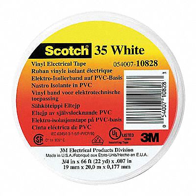 3M 35 White 1/2 x 20' Vinyl Electrical Tape