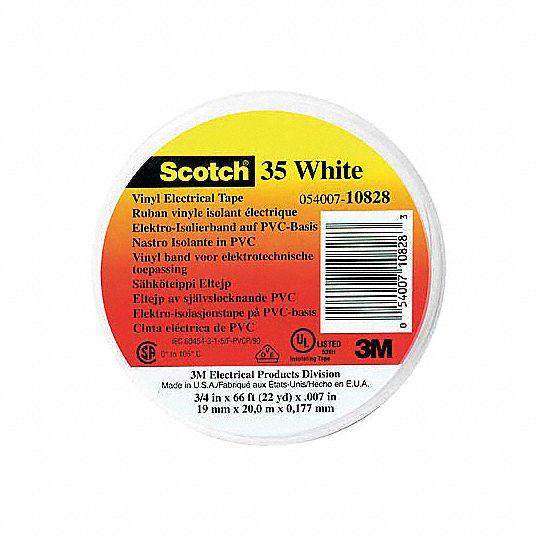 3M 35 White 1/2 x 20' Vinyl Electrical Tape