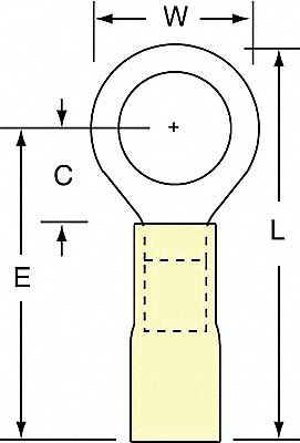 Ring Terminal: Yellow, Heat Shrink Insulation, 3/8 in Stud Size, 12 AWG to 10 AWG Wire Sizes