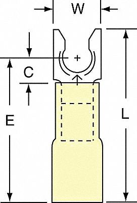 Fork Terminals: Yellow, Heat Shrink, #10 Stud Size, 12 AWG – 10 AWG Wire Range, Locking Fork