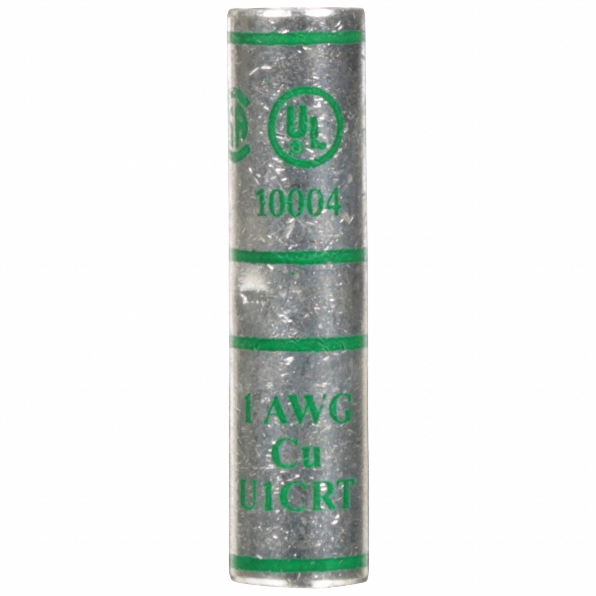 Open Barrel Splices: 1 AWG Wire Size, Green Code, 1.88 in, Copper Barrel, 1 AWG Max Wire Size
